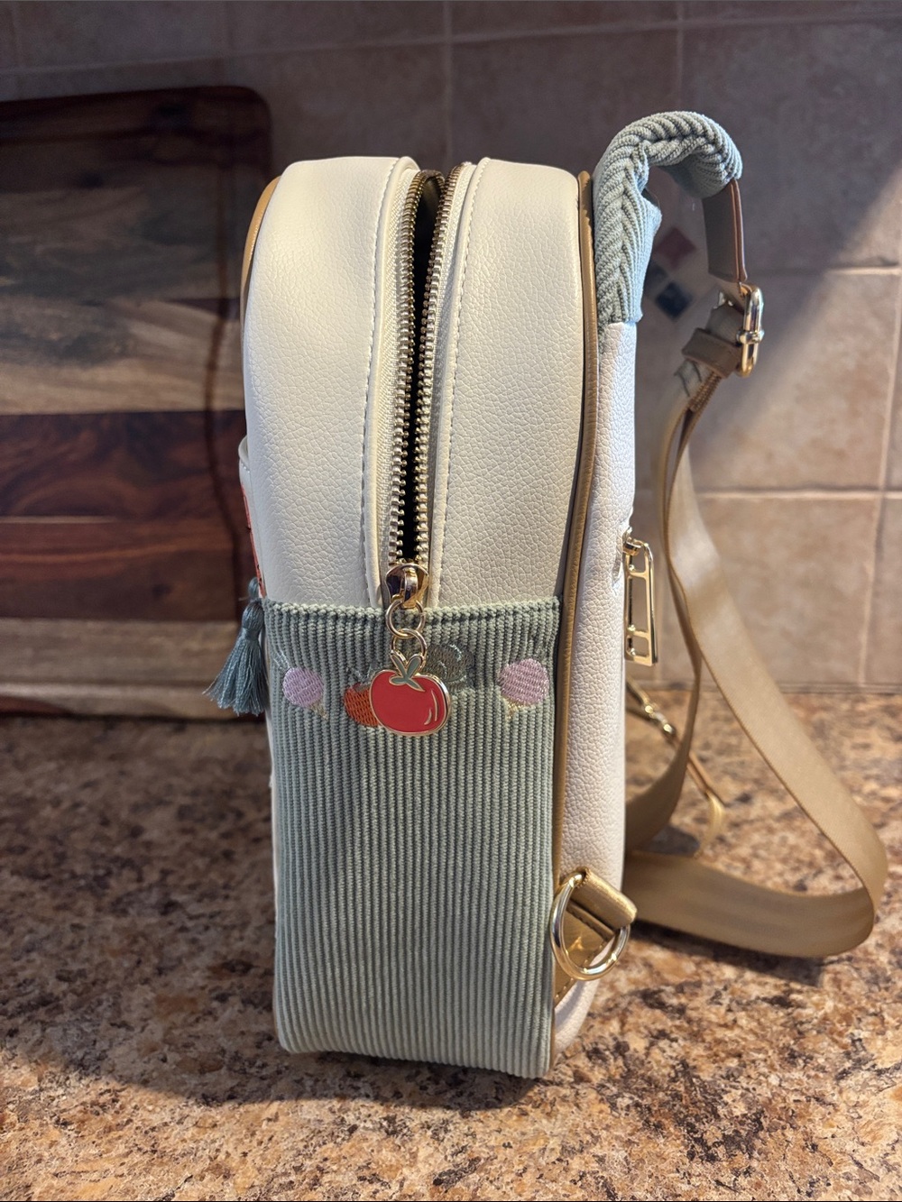 NWOT Boxlunch Disney Cream & Sage Winnie the Pooh Tassel Mini Backpack - Picture 2 of 7